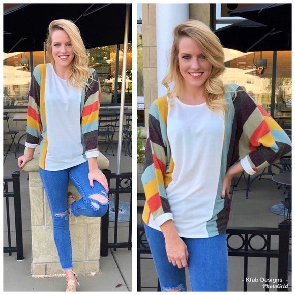 🛍Dolman Contrast Stripe Sleeve Top in Rust! - Picture 5 of 6